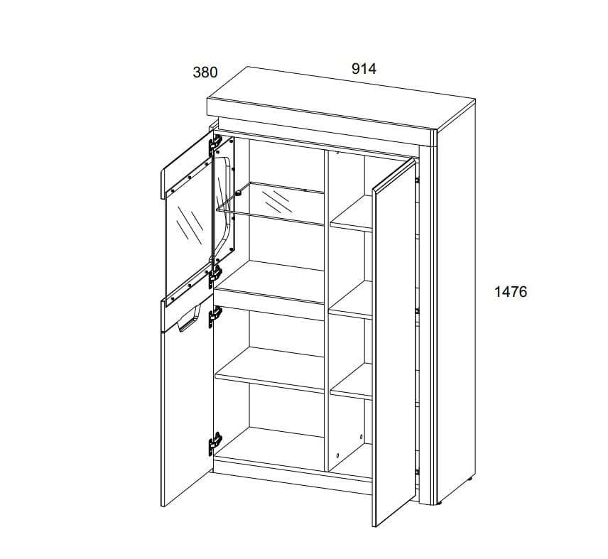 Шкаф с витриной 1V2D P (правый) размеры