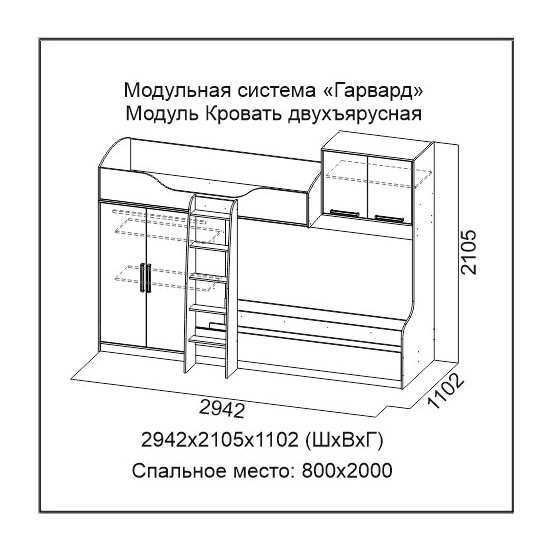 Кровать двухъярусная «Гарвард» Гикори темный/Белый (с фотопечатью)