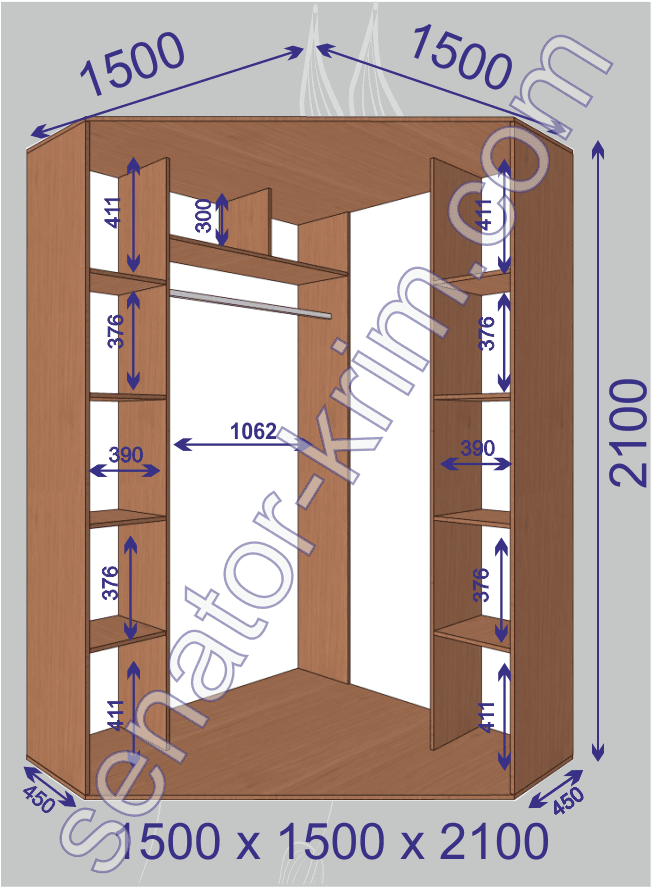 Угловой шкаф-купе «Сенатор» 1500х1500х2100 (450) мм